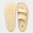 Men's Beige Buckle Strap Slip-On Sliders, गहरा पीला, small