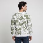 Men's Olive Green Crew Neck Printed Sweatshirt, Light Green, small