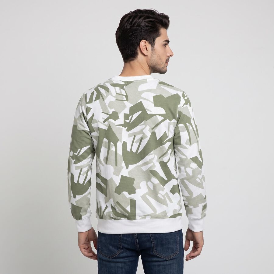 Men's Olive Green Crew Neck Printed Sweatshirt, Light Green, large