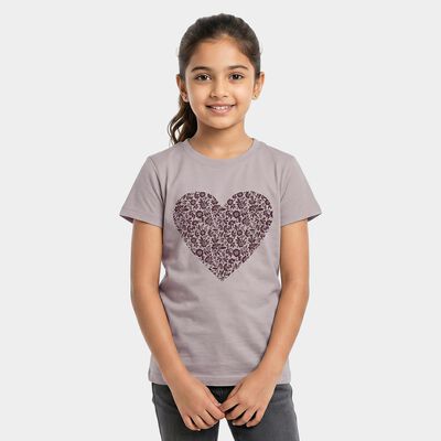 Girls Beige Round Neck Regular T-Shirt