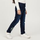 Girls' Dark Blue Slim Fit Embroidered Jeans, गहरा नीला, small image number null