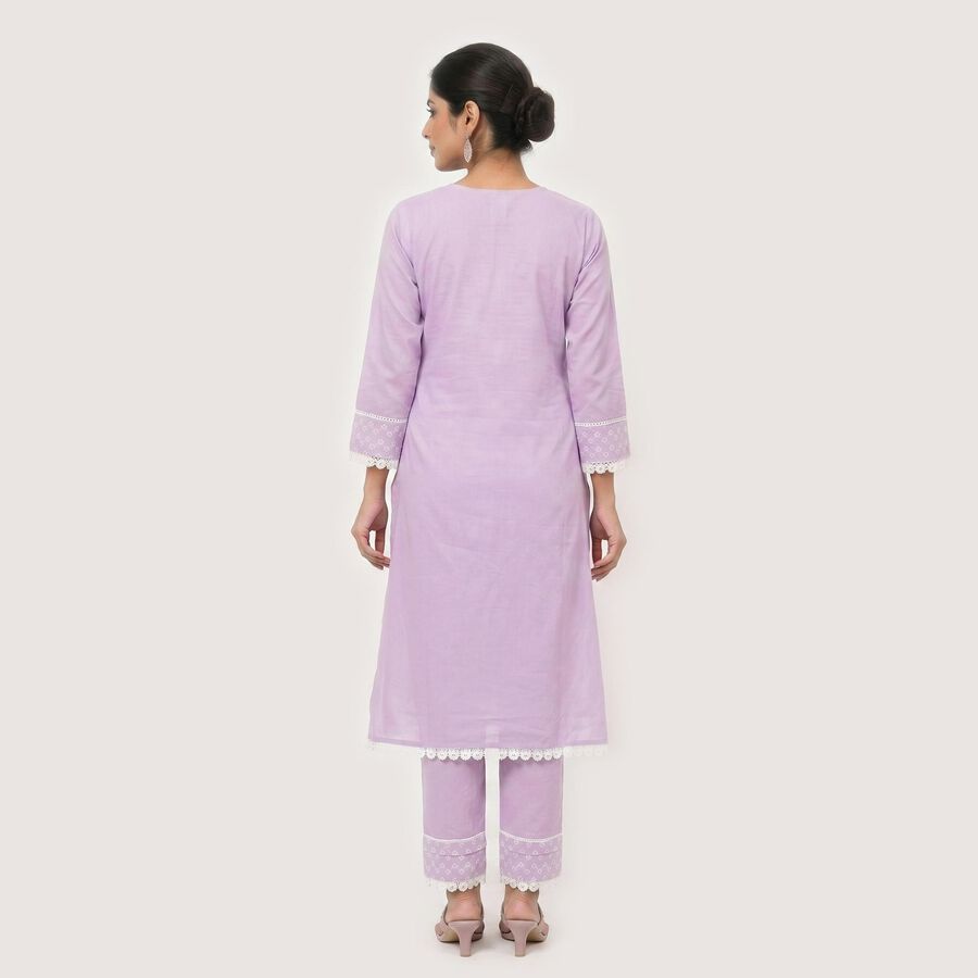 Women's Lavender Cotton Embroidered Ethnic Set, Lilac, large