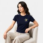 Women Navy Blue Round Neck Regular T-Shirt, नेवी ब्लू, small