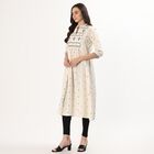 Women's White Mandarin Collar Textured Kurta, ऑफ व्हाइट, small
