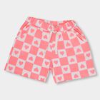 Girls' Coral Pink Printed Elastic Waist Shorts, Pink, small image number null
