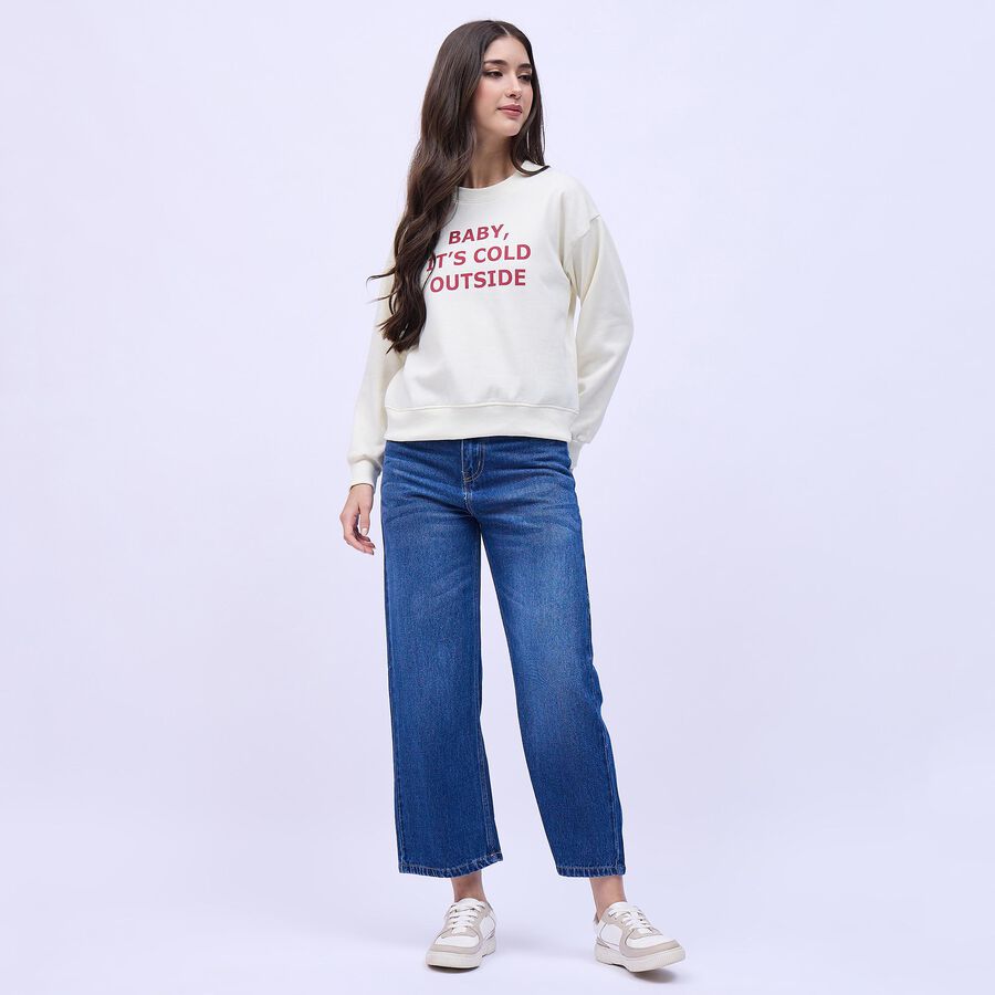 Women's Cream Crew Neck Casual Sweatshirt, गहरा पीला, large image number null
