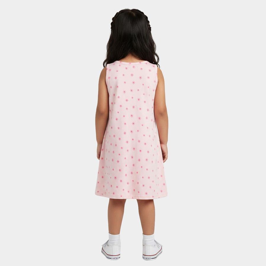 Girls' Pink A-Line All Over Printed Sleeveless Frock, हल्का गुलाबी, large