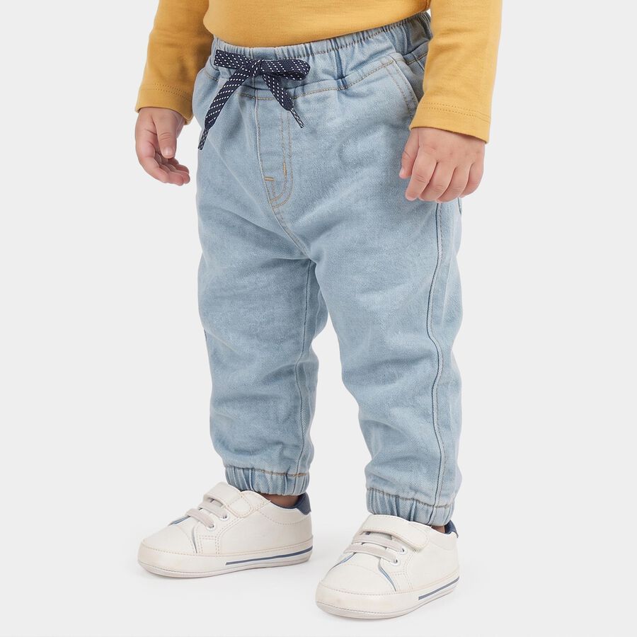 Infants Light Blue Jogger Fit Drawstring Jeans, हल्का नीला, large