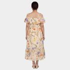 Women's Peach Cotton Square Neck Smocked Tiered Midi Dress, पीच, small