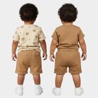 Infants' Beige 100% Cotton Round Neck Bear Print Baba Suit, Beige, small