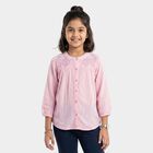 Girls' Pink Round Neck Regular Blouse, Light Pink, small
