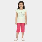 Girls Mint Green Cotton Round Neck Casual T-Shirt, Light Green, small