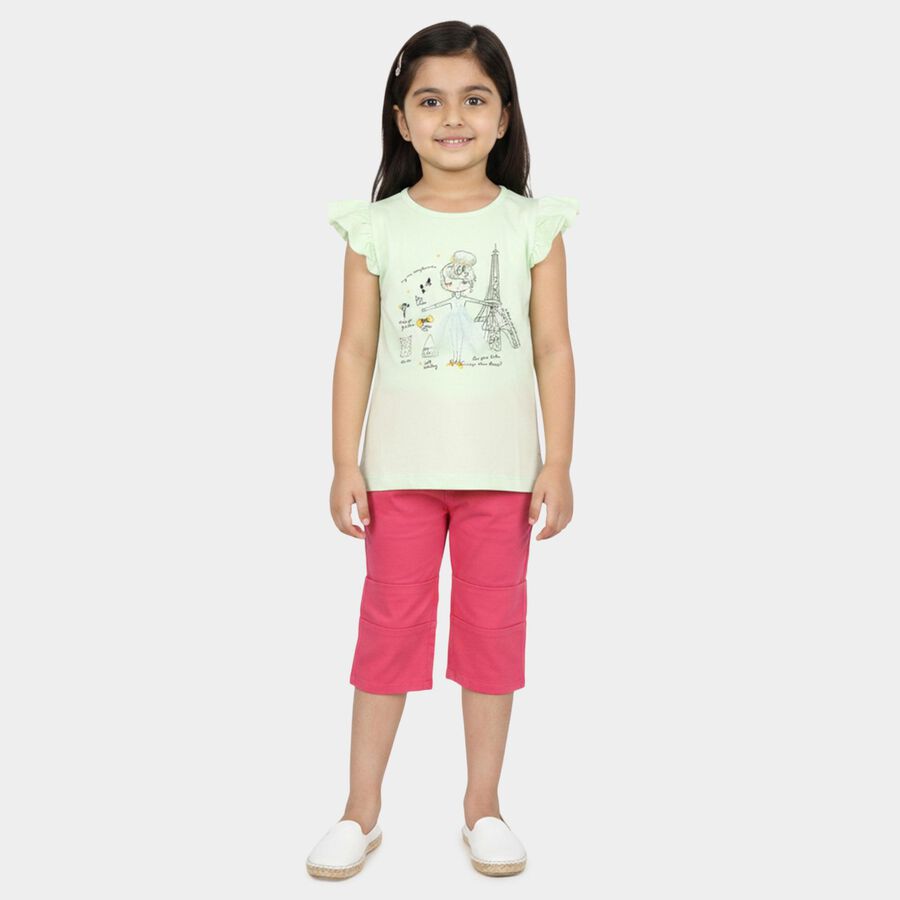Girls Mint Green Cotton Round Neck Casual T-Shirt, Light Green, large