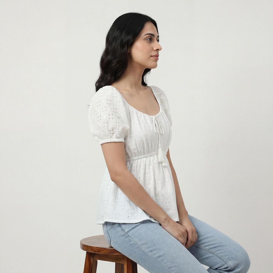 Women's Off-White Round Neck Minimalist Top, ऑफ व्हाइट, large
