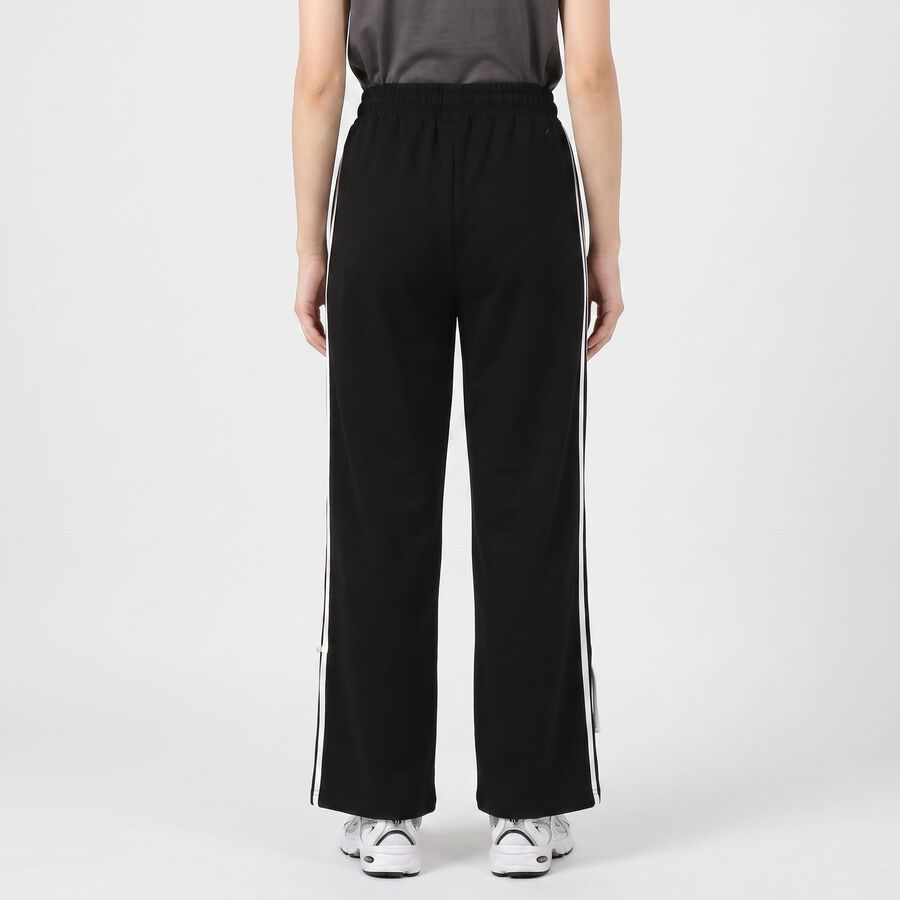 Women's Black Straight Fit Side-Striped Track Pants, Black, large