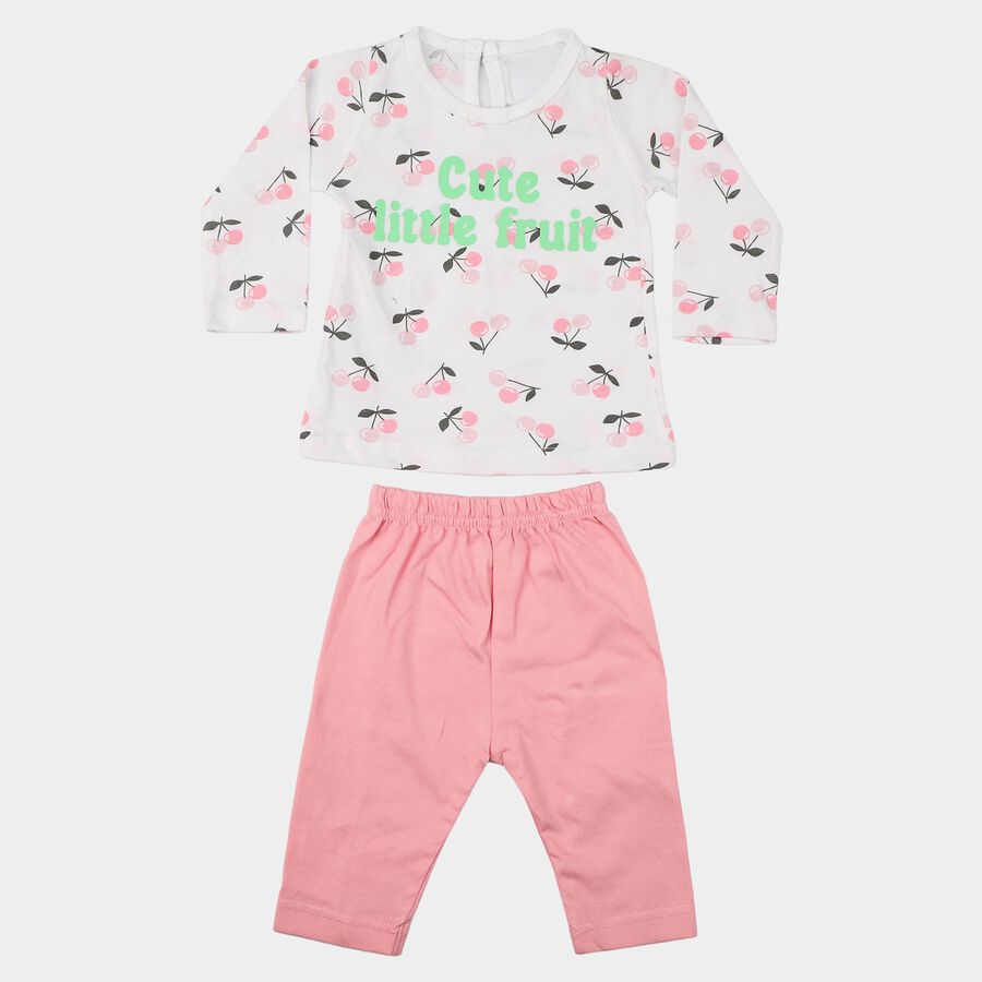Infants Pink and White Cotton Round Neck Lounge Set Hipster Set, Pink, large