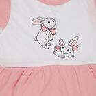 Girls' Pink Fit and Flare Rabbit Printed Frock, गुलाबी, small