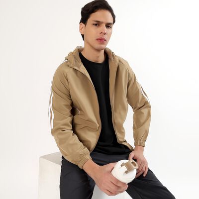 Men's Muted Beige Hooded Casual Jacket