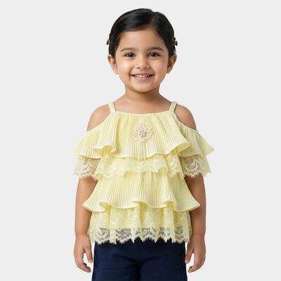 Girls Yellow Round Neck Casual T-Shirt