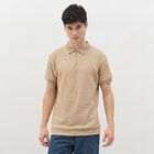 Men's Muted Beige Polo Neck Casual T-Shirt, Beige, small image number null