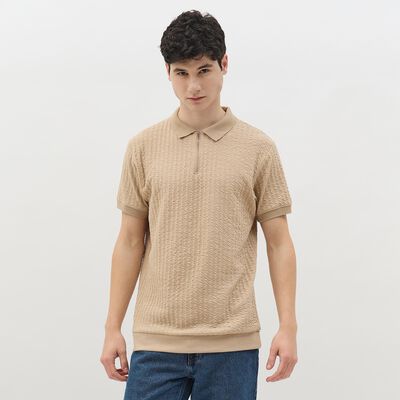 Men's Muted Beige Polo Neck Casual T-Shirt