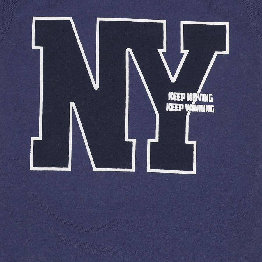 Boys' Deep Midnight Navy Blue Crew Neck Casual T-Shirt, Mid Blue, large image number null