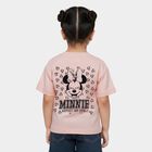 Girls' Pink Cotton Round Neck Minnie Mouse Printed T-Shirt, हल्का गुलाबी, small