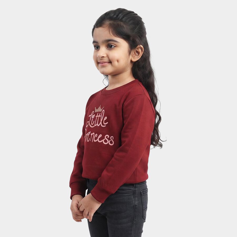 Girls' Maroon Crew Neck Graphic Print Sweatshirt, मरून, large