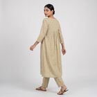 Women's Beige Cotton Notch Neck Embroidered Kurta, Beige, small