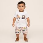 Infants' White Cotton Round Neck Tractor Print Baba Suit, Beige, small