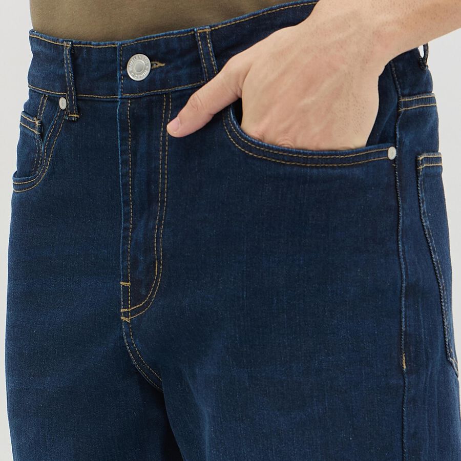 Men's Dark Blue Straight Fit Classic Jeans, गहरा नीला, large image number null