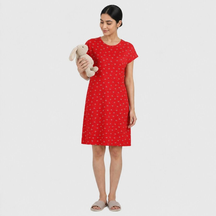Women's Red Minimalist Nighty, लाल, large