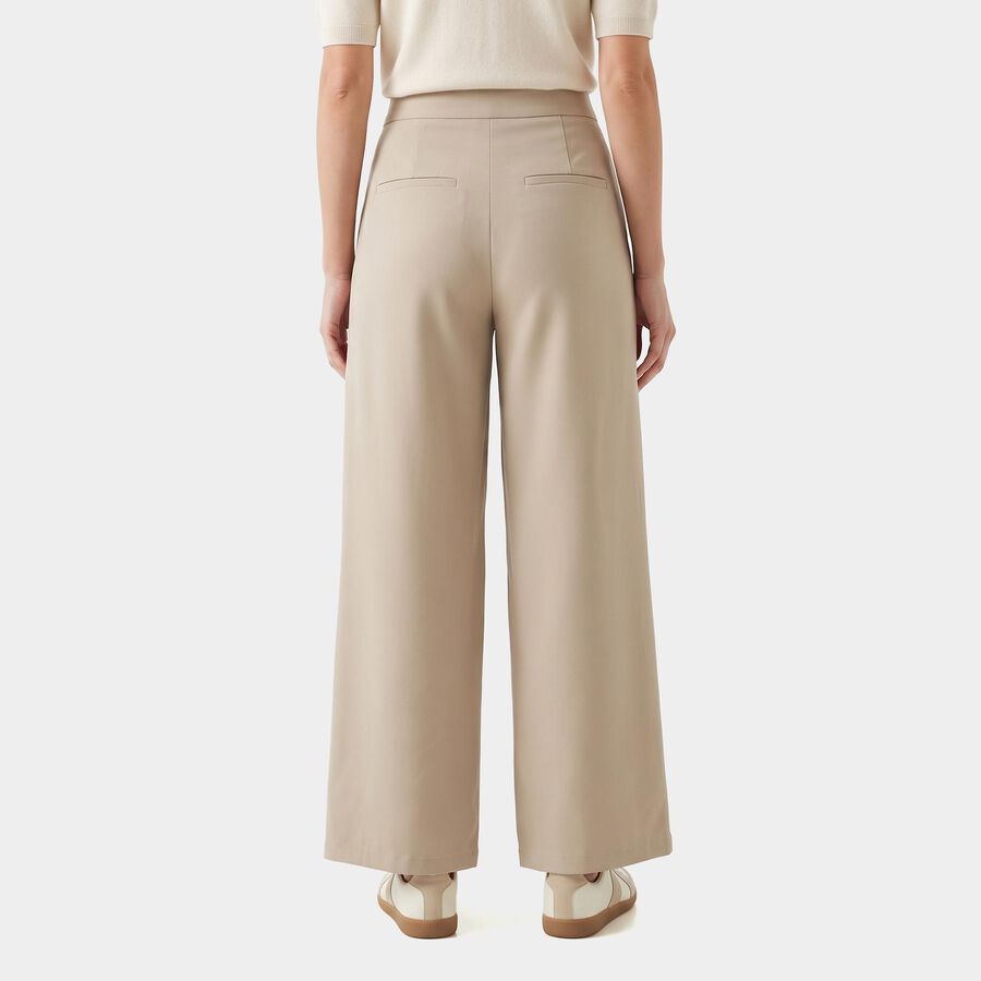 Women's Light Grey High-Rise Wide Leg Flat-Front Trousers, Light Grey, large