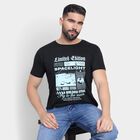 Men's Round Neck Half Sleeves T-Shirt, काला, small
