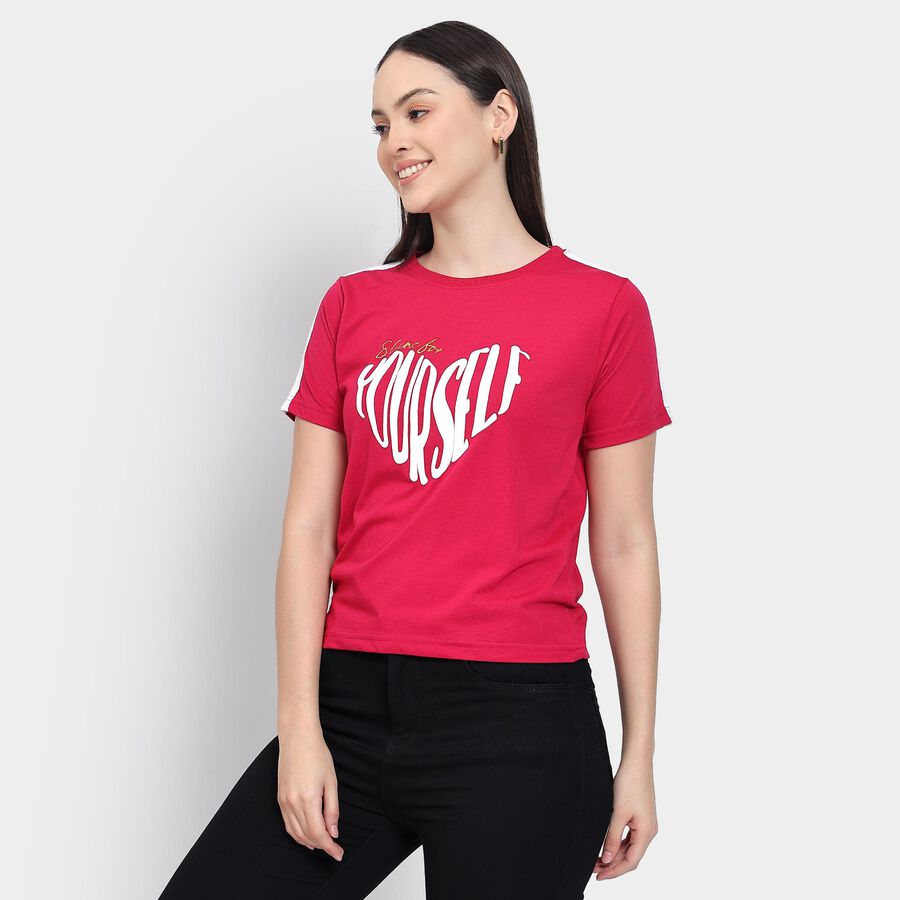 Ladies' Round Neck T-Shirt , रानी (फ्यूशिया), large image number null