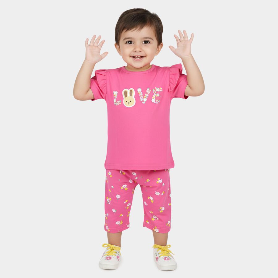 Infants' Pink Cotton Solid T-Shirt and Capri Set, Pink, large