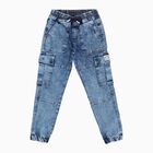 Boys' Stonewashed Blue Cargo Fit Jogger Jeans, हल्का नीला, small image number null