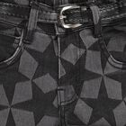 Girls' Dark Charcoal Black Cargo Fit Geometric Print Jeans, Black, small image number null