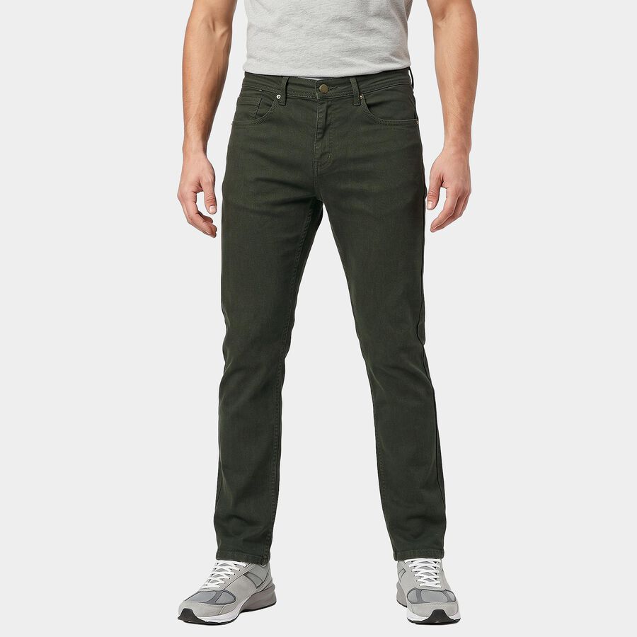 Men's Olive Green Slim Fit Solid Jeans, ओलिव, large