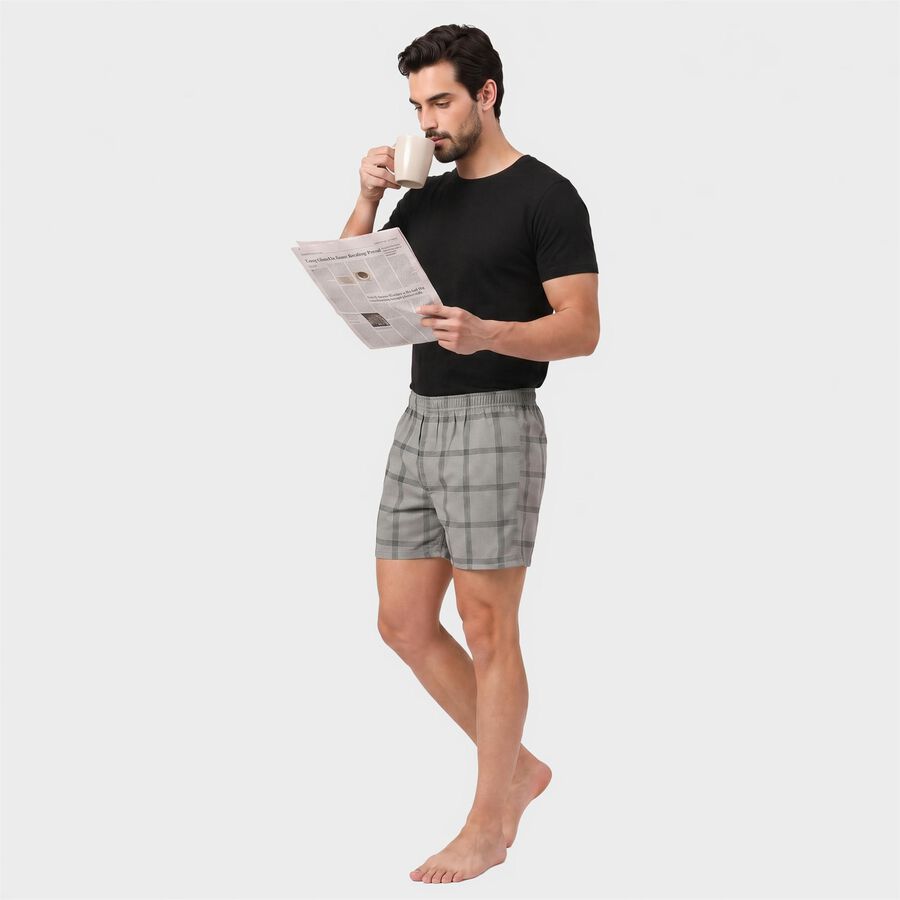 Men's Dark Blue Relaxed Fit Checked Boxers, Dark Blue, large