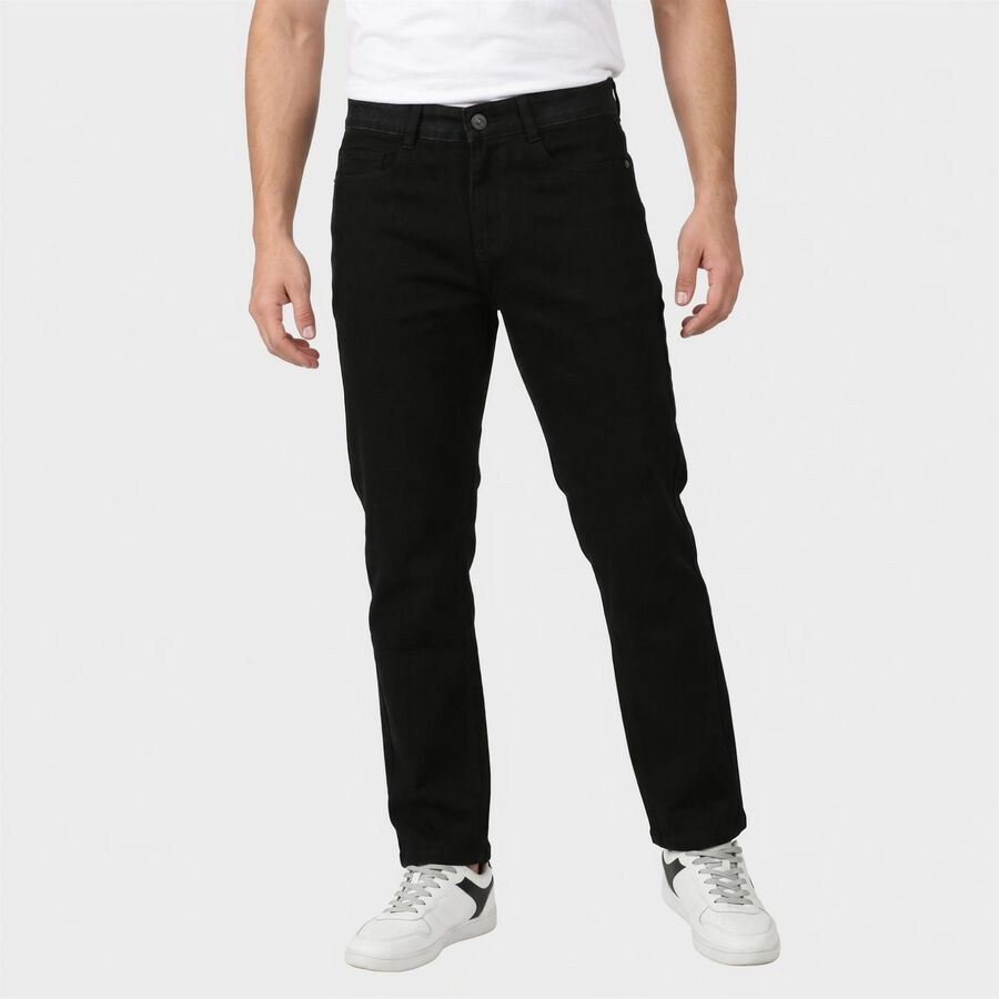 Men's Black Slim Fit Solid Jeans, काला, large