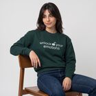 Women&rsquo;s Green Crew Neck Graphic Print Sweatshirt, गहरा हरा, small