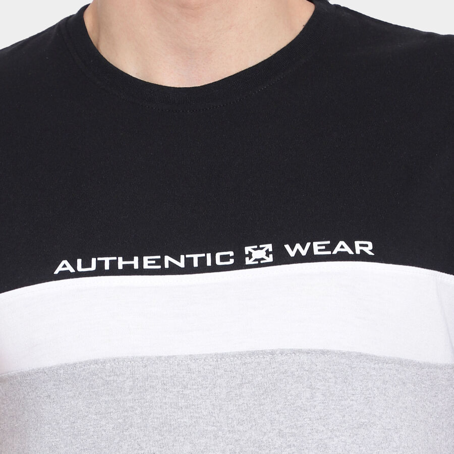 Cut & Sew Round Neck T-Shirt, Black, large image number null