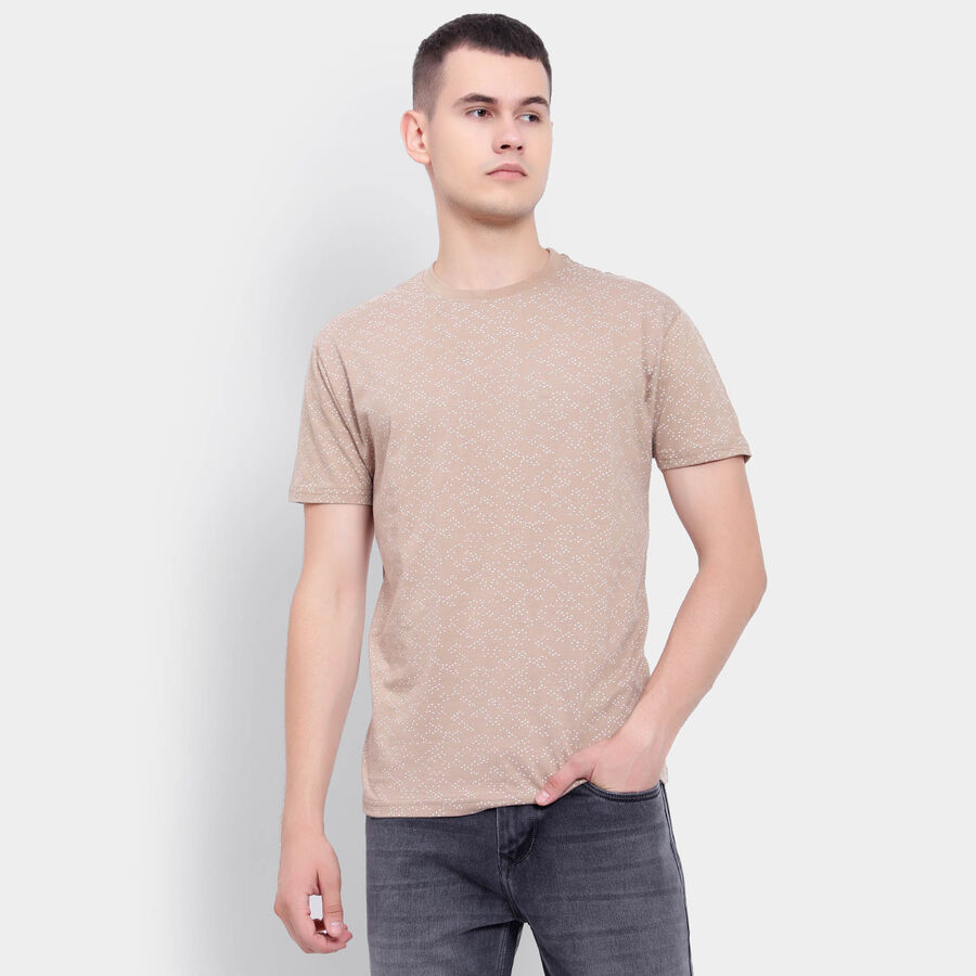 Cotton Round Neck T-Shirt, Beige, large image number null