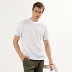 Men's White Round Neck Self Design Half Sleeves T-Shirt, White, small