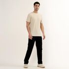 Men's Light Beige Round Neck Casual T-Shirt, Beige, small