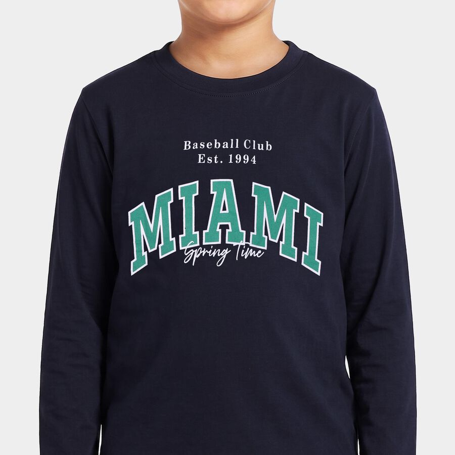 Boys Navy Blue Crew Neck Regular Boys T-Shirt, Navy Blue, large