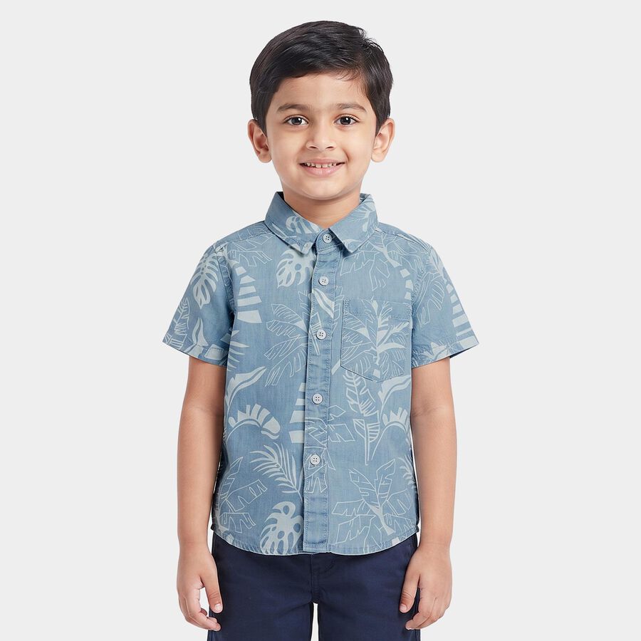 Boys Light Blue Cotton Floral Shirt, Light Blue, large