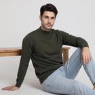 Men's Olive Green Mock Neck Solid Pullover, Olive, small