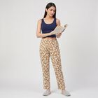 Women's Beige Straight Fit Printed Lounge Pyjama, Beige, small